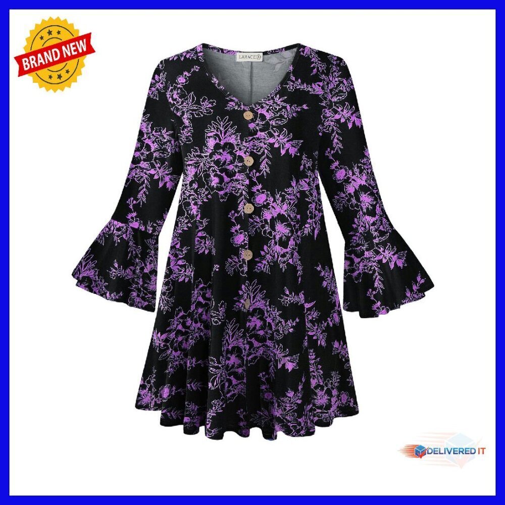 Plus Size 3/4 Sleeve Tunic Top Rayon Spandex Flared Sleeves